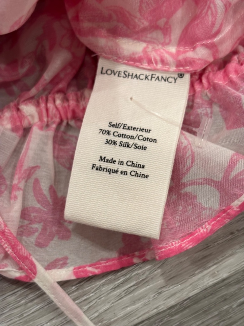 LoveShackFancy Molly Pink Floral Cropped Puff Sleeve Ruffle Silk Blouse XS - Picture 5 of 5